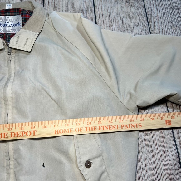 Saddlebrook Jacket Mens XL Beige Harrington Full Zip Plaid Lined Vintage USA 80s - Picture 6 of 12